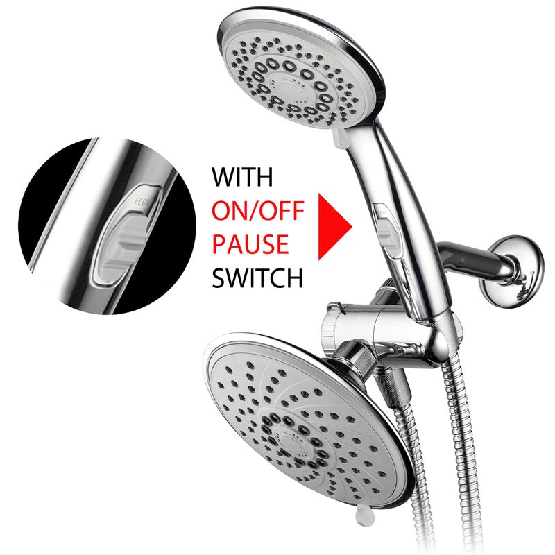 Hotel Spa HotelSpa 6''/4'' Ultra-Luxury 3 way Rainfall Shower-Head/Handheld Shower Gray Spiral Combo w/Patented ON/OFF Pause Switch and 5-7 foot Stretchable Stainless Steel Hose - Image 2